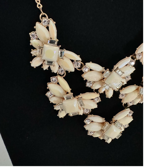 INC  Gold Tone and Crystals with Ivory Colored Faux Stones 16" with 3" Extender - Picture 2 of 4